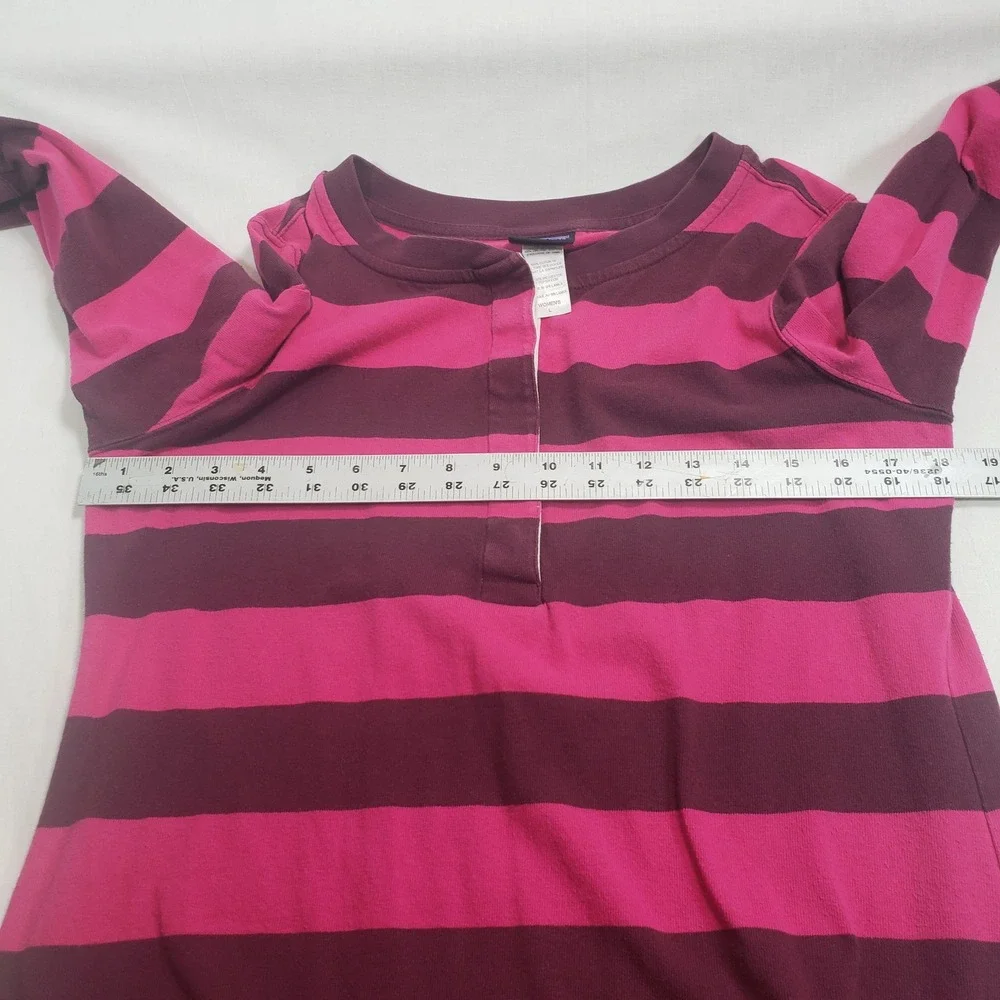 Patagonia Womens Striped Henley Dress L Pink Purple 3/4 Sleeve Organic Cotton - Picture 4 of 8